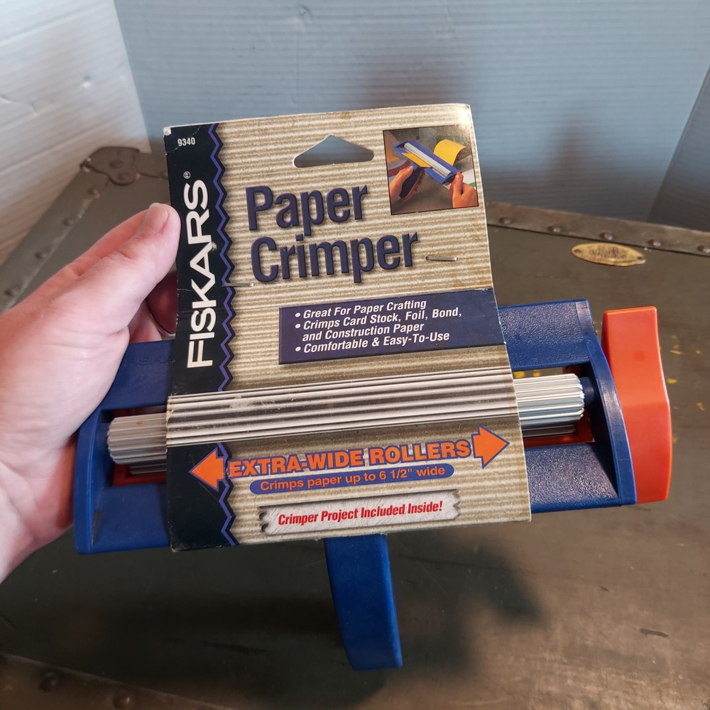 Fiskars Paper Crimper 9340 Extra Wide 6.5 Inch Rollers Blue Orange Craft Tool